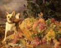 Waldmuller Ferdinand Georg Un chien par un panier de raisins dans un paysage
